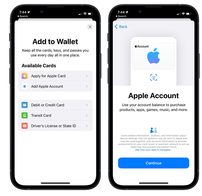 景东苹果手机维修分享iOS 15.5钱包App如何添加 Apple 账户 